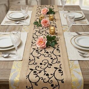 Elegant Tan and Black Table Runner